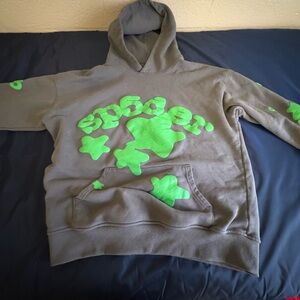 Gray and Green Sp5der Worldwide Hoodie